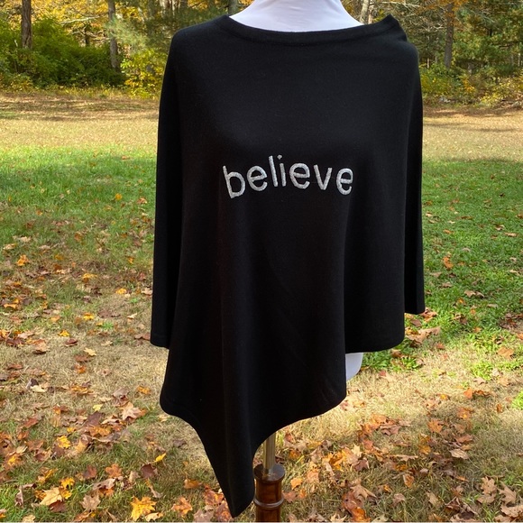 Top It Off Sweaters - TOP IT OFF SWEATER PONCHO SHRUG BLACK SILVER SEQUIN BELIEVE HOLIDAY ONE SIZE OS